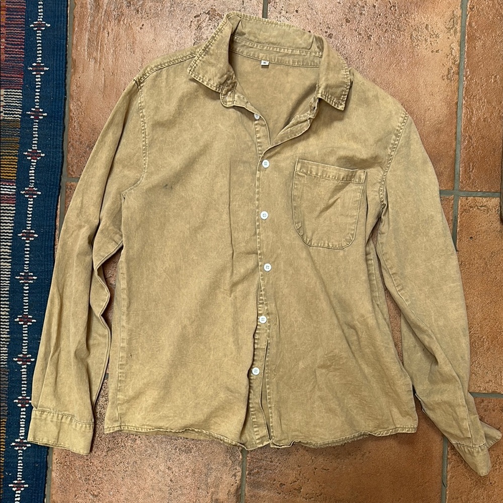 Vintage Tan Casual Button Down Shirt
